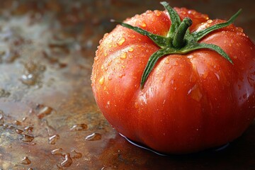Close-up of tomato plant with tomatoes, showcasing ripe red tomatoes on rustic kitchen countertop. Concept of tomato plant with tomatoes highlighting fresh vegetables.