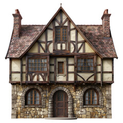 Tudor House front view full length isolate on transparency background