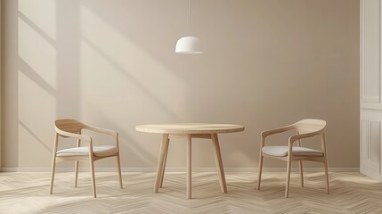 Minimalist dining room with wooden table and chairs