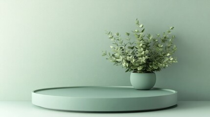 Mint green display podium with plant, product presentation