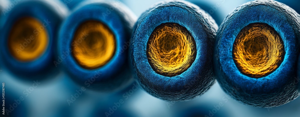Poster an up-close image of a textured surface featuring elaborate patterns in bright blue and orange, remi