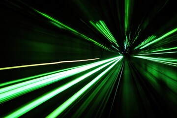 Abstract Green Light Trails Speed, Motion, Tunnel, Night Drive, Energy