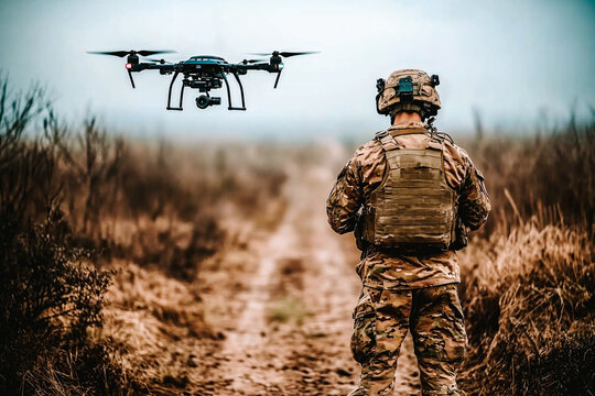 Pilote de drone militaire faisant voler son appareil