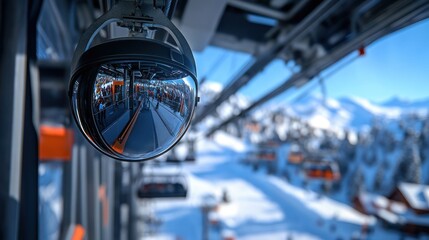 Fototapeta premium Convex Mirror Reflection of a Ski Resort in the Alps