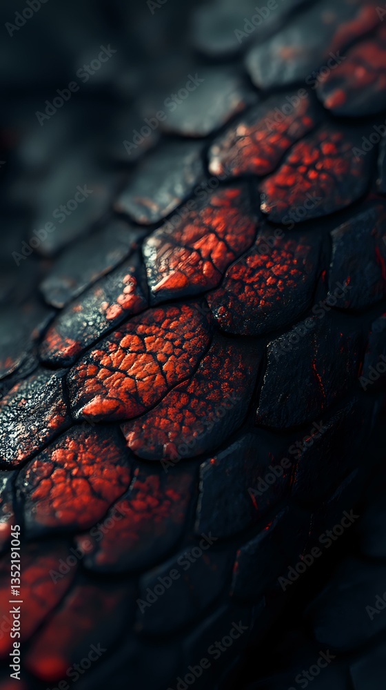 Aufkleber macro shot of dark reptilian scales with glowing red highlights and textured pattern creating dramat