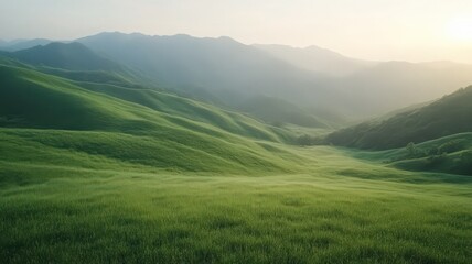 Naklejka premium Serene Rolling Green Hills at Sunrise