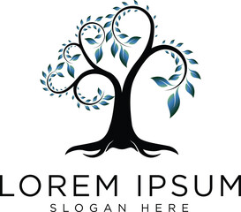 Root Of The Tree logo illustration. Vector silhouette of a tree,Abstract vibrant tree logo design, root vector - Tree of life logo design inspiration isolated on white background.	
