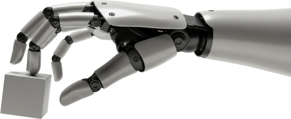 Robotic Arm Carefully Picking Up a Cube Futuristic Technology and Automation Image