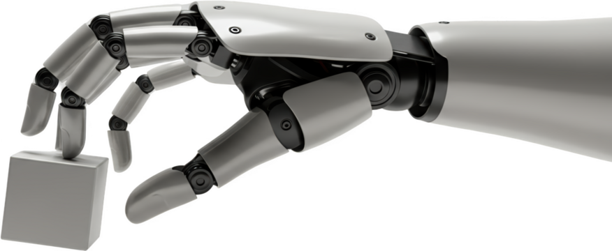 Robotic Arm Carefully Picking Up a Cube Futuristic Technology and Automation Image