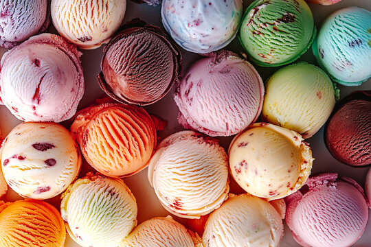 Arri&egrave;re plan fait d'une multitude de boules de glace de diff&eacute;rents parfums