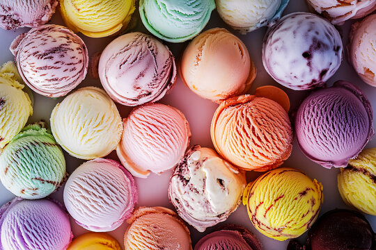 Arri&egrave;re plan fait d'une multitude de boules de glace de diff&eacute;rents parfums