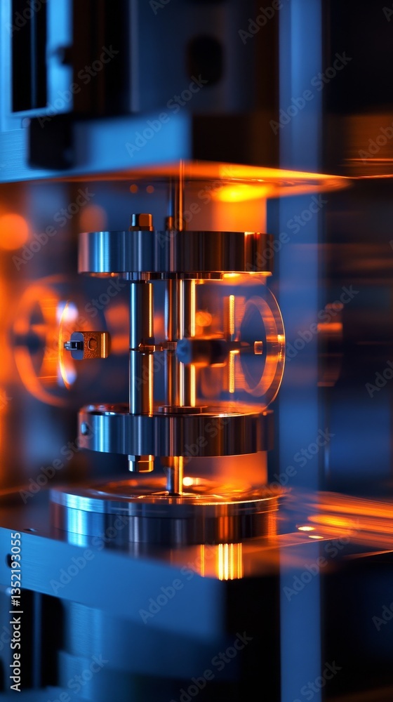 Poster an up-close view of a high-tech lens or optical instrument, highlighting intricate patterns and dyna