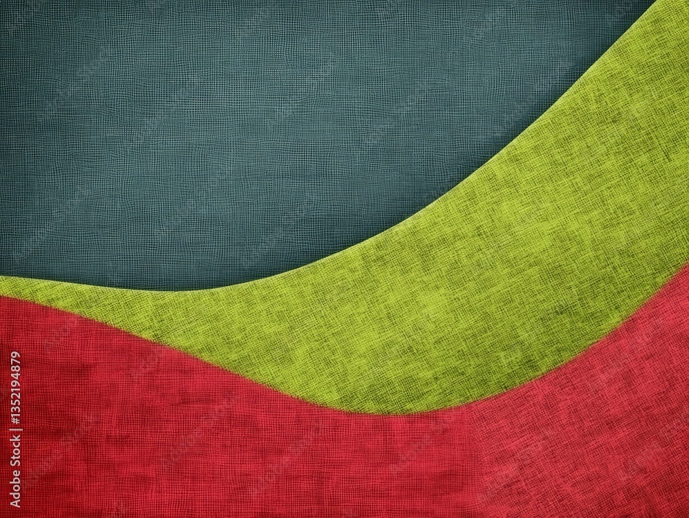 Poster a vibrant abstract design featuring curved stripes in green, red, and dark blue, creating a dynamic 