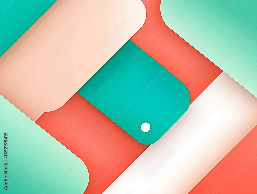 Poster an abstract composition featuring overlapping geometric shapes in pastel colors, creating a visually