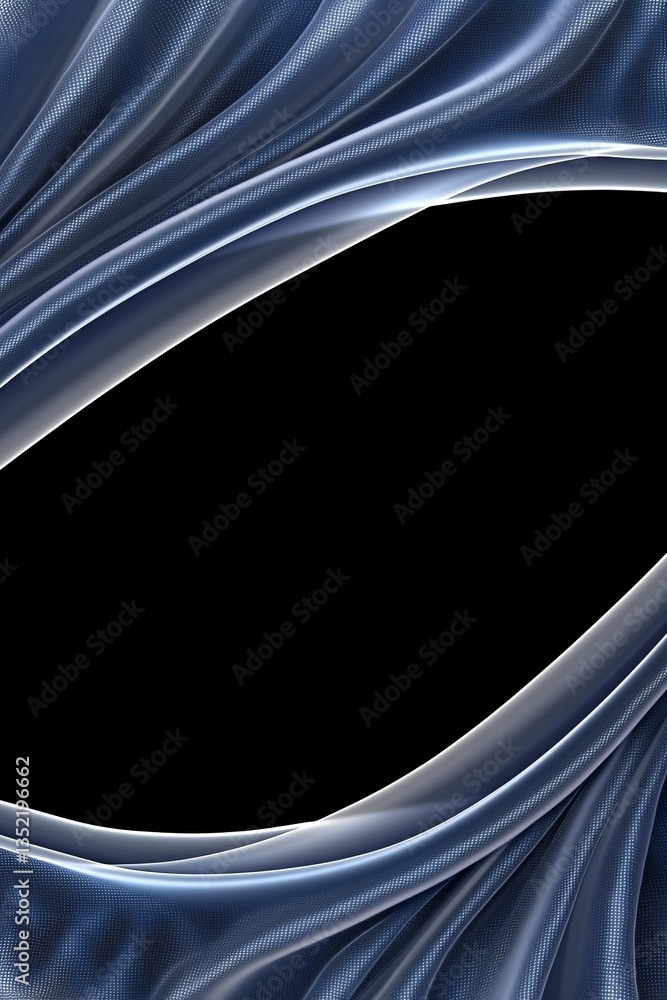 Poster a visually striking design featuring flowing blue fabric drapes creating an elegant frame with a bla