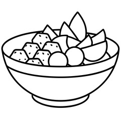 Fruit Bowl Line Icon, Healthy Fresh Fruits Outline Vector , Organic Food Symbol Design