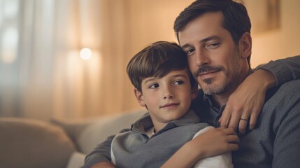 Fototapeta premium Relationships and family (Spending time with family, warm relationships). Father and Son Sharing a Tender Moment at Home