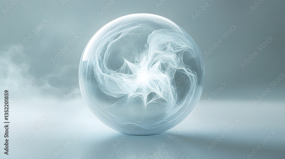 Poster unique white sphere containing a white dragon inside captured in a translucent style emphasizing mag