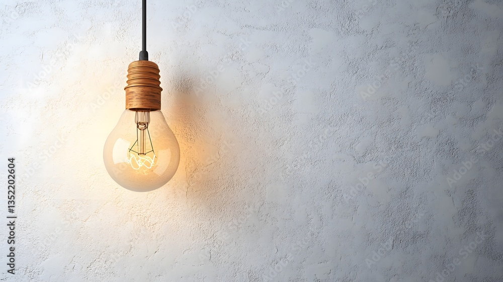 Poster modern light bulb hanging from the wall casting soft light over a white board creating a bright and 