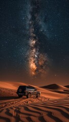 Off-Road Vehicle Under Milky Way in Desert