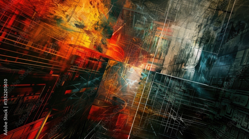 Poster abstract digital shape and particle technological cyber style design connecting become system shape 