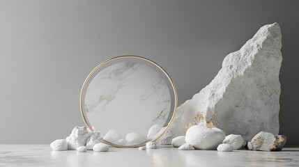 Fototapeta premium Modern Minimalist Scene with White Rocks and Marble Frame