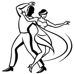 A silhouette of a couple performing a salsa dance, captured mid-movement with dynamic, fluid moves