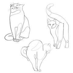 Set of cats. Cats in minimalist style - line art. Котs в минималистичном стиле – линия искусства