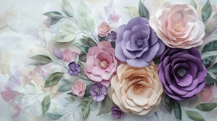 A bouquet made of paper flowers with a watercolor effect.