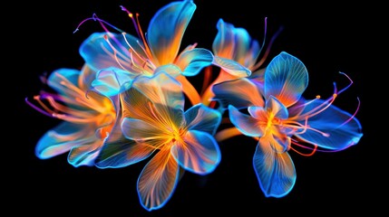 A bouquet with glowing, neon-colored flowers.