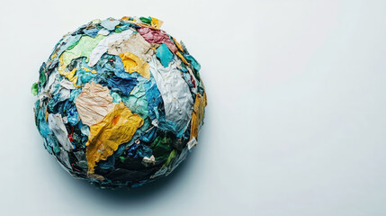 Planet earth covered in plastic trash illustrating pollution