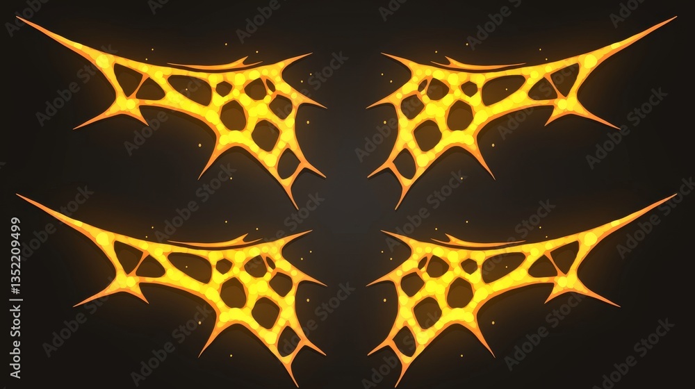 Poster abstract glowing orange shapes with honeycomb patterns on a dark background, ideal for design projec