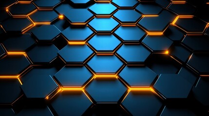 Abstract Hexagon Pattern: Glowing Blue and Orange 3D Render