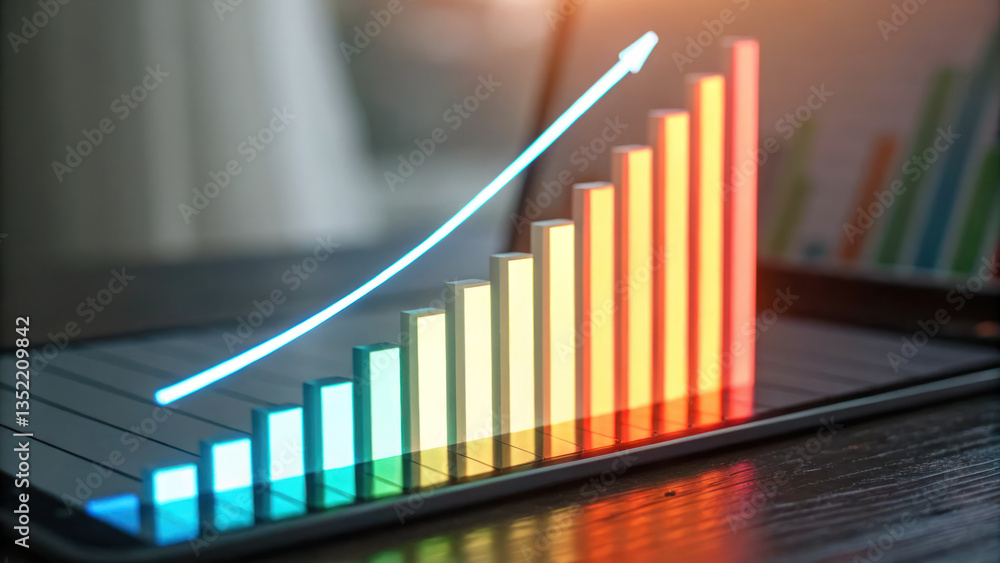Aufkleber increasing bar chart screen represents growth and success business metrics while emphasizing importa