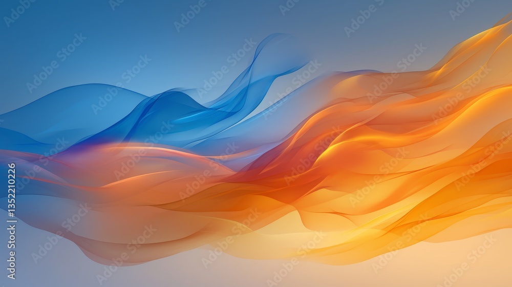 Poster abstract flowing waves in vibrant orange and blue hues creating a dynamic visual effect