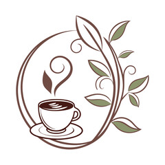 Vintage Coffee Shop Signboard Logo with Elegant Swirls and Cup Icon .