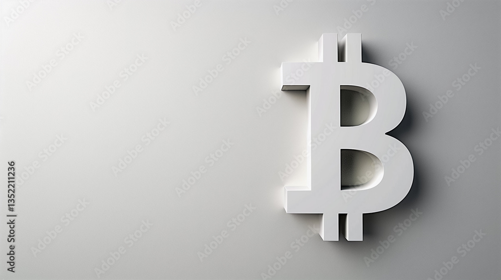 Poster bitcoin symbol on a gradient: a minimalist representation of the bitcoin symbol casts a subtle shado