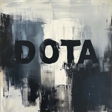 Bold black letters spelling the word dota on a canvas art piece