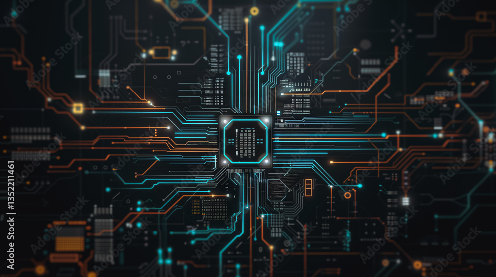 Poster central processor: an abstract depiction of a sophisticated central processing unit.