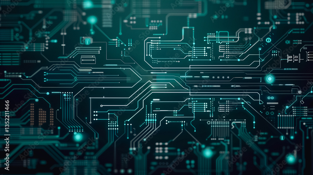 Poster digital pathways: an intricate and mesmerizing close-up view of a circuit board, with its complex ne
