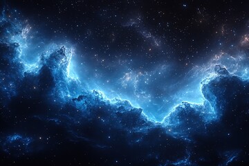Obraz premium Blue celestial clouds ablaze in the dark expanse with distant stars shine brightly