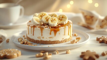 Caramel cheesecake with banana slices