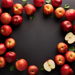 red apple arranged around with a space in the middle for inserting text to post on social media.