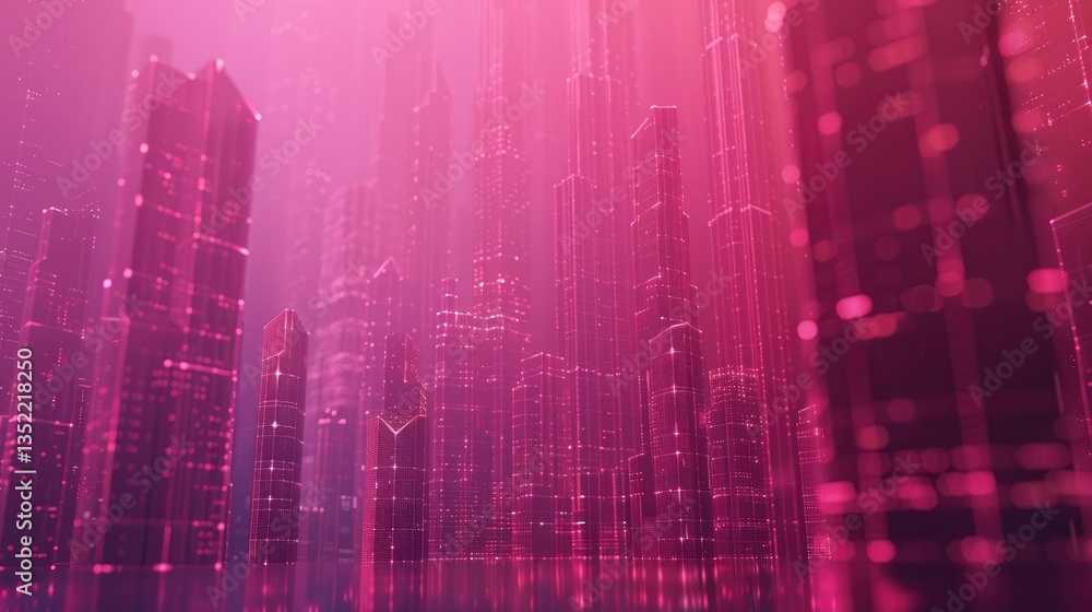 Poster explore a vibrant virtual space filled with moving dots and pixels, creating an abstract digital lan