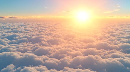 Stunning Aerial View of Mountain Peak at Sunset Over Cloudscape