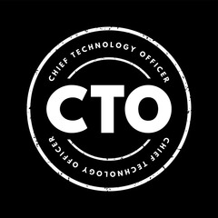 CTO Chief Technology Officer - executive-level position in a company whose occupation is focused on the scientific and technological issues, acronym text stamp concept background