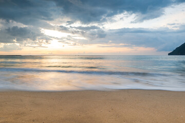 Beautiful sunset seascape at tropical beach, Lhoknga beach in Aceh, Indonesia