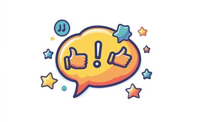 Fototapeta premium Colorful speech bubble graphic with thumbs up and star illustrations