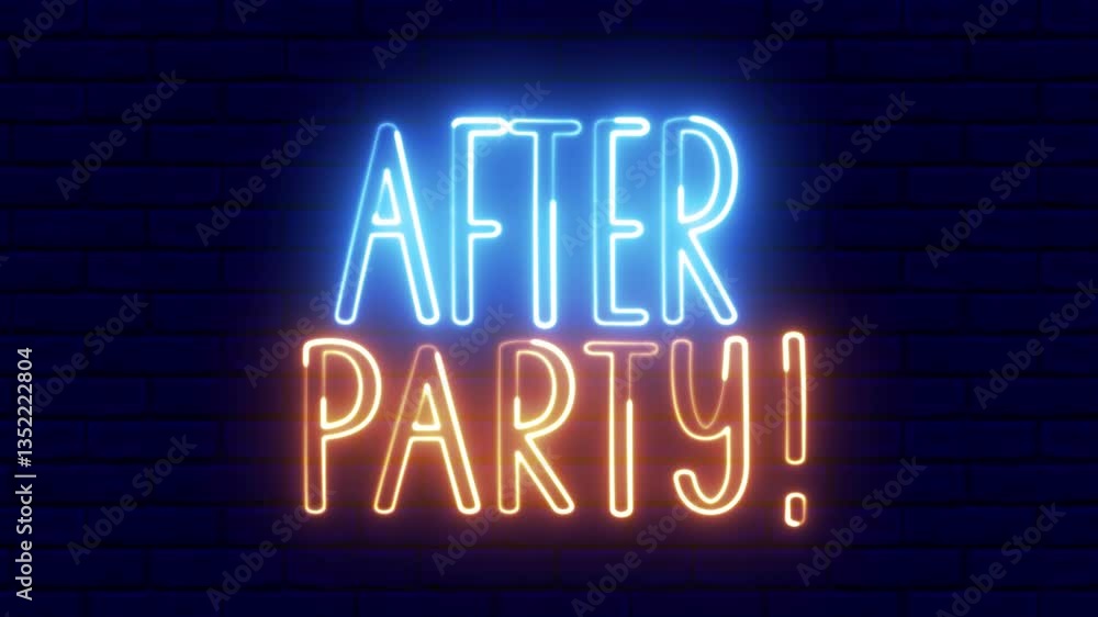Poster after party neon sign. after party text font with neon light. luminous and shimmering haze inside th