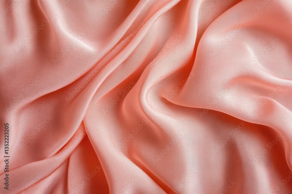 Poster captivating image of soft peach satin fabric with gentle drapes, creating an elegant and luxurious t